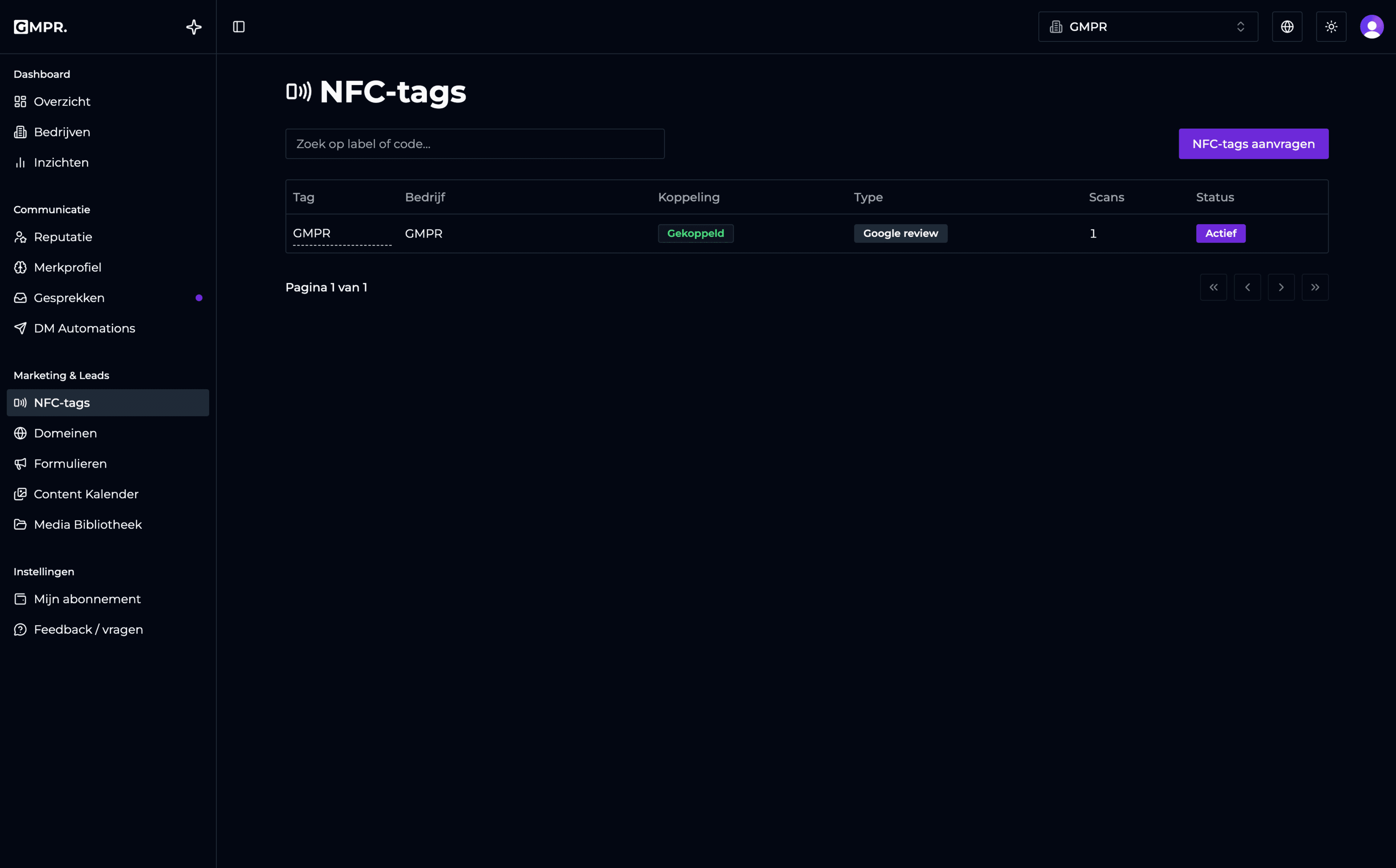 GymPare NFC-overzicht