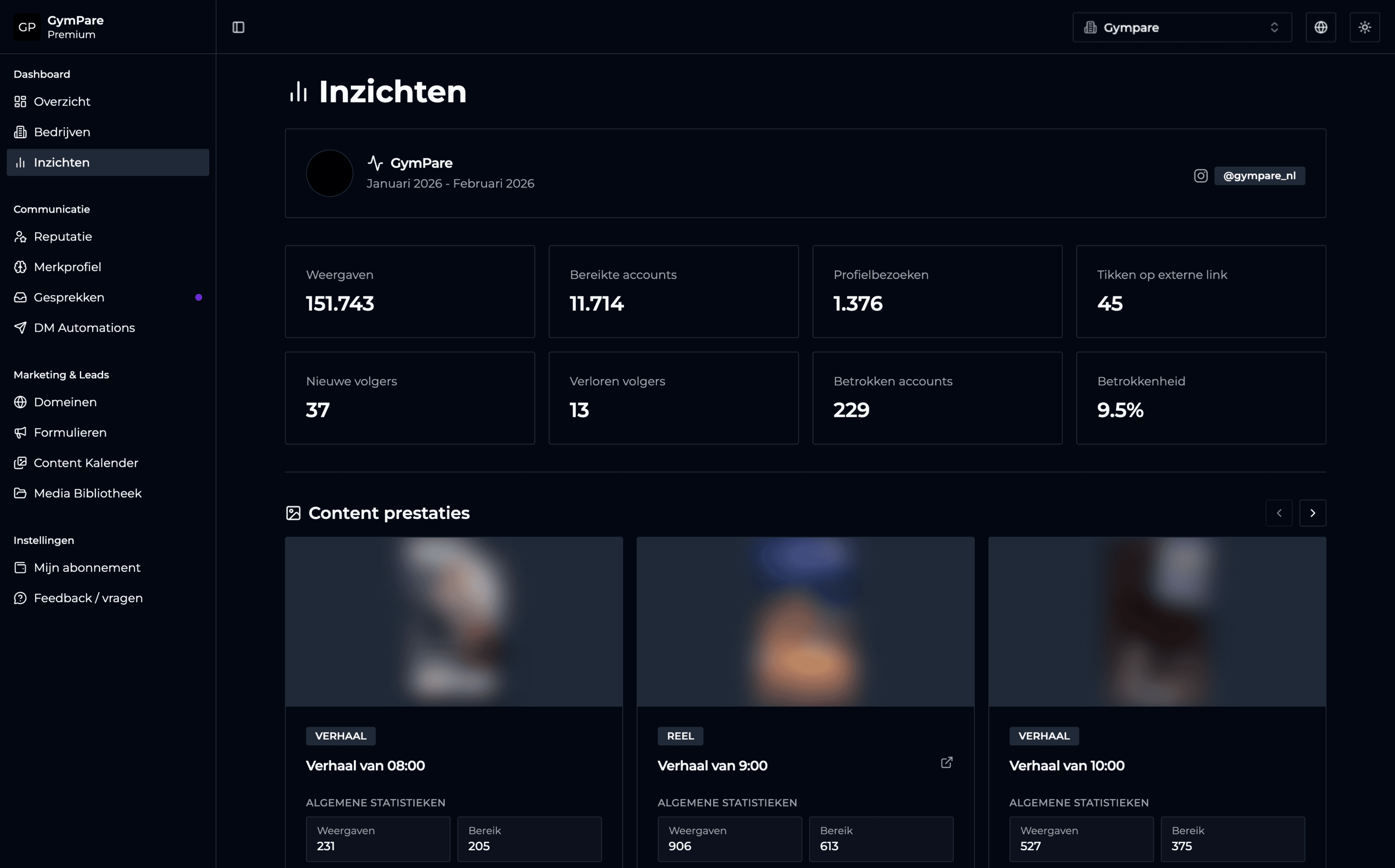 GymPare dashboard met analytics