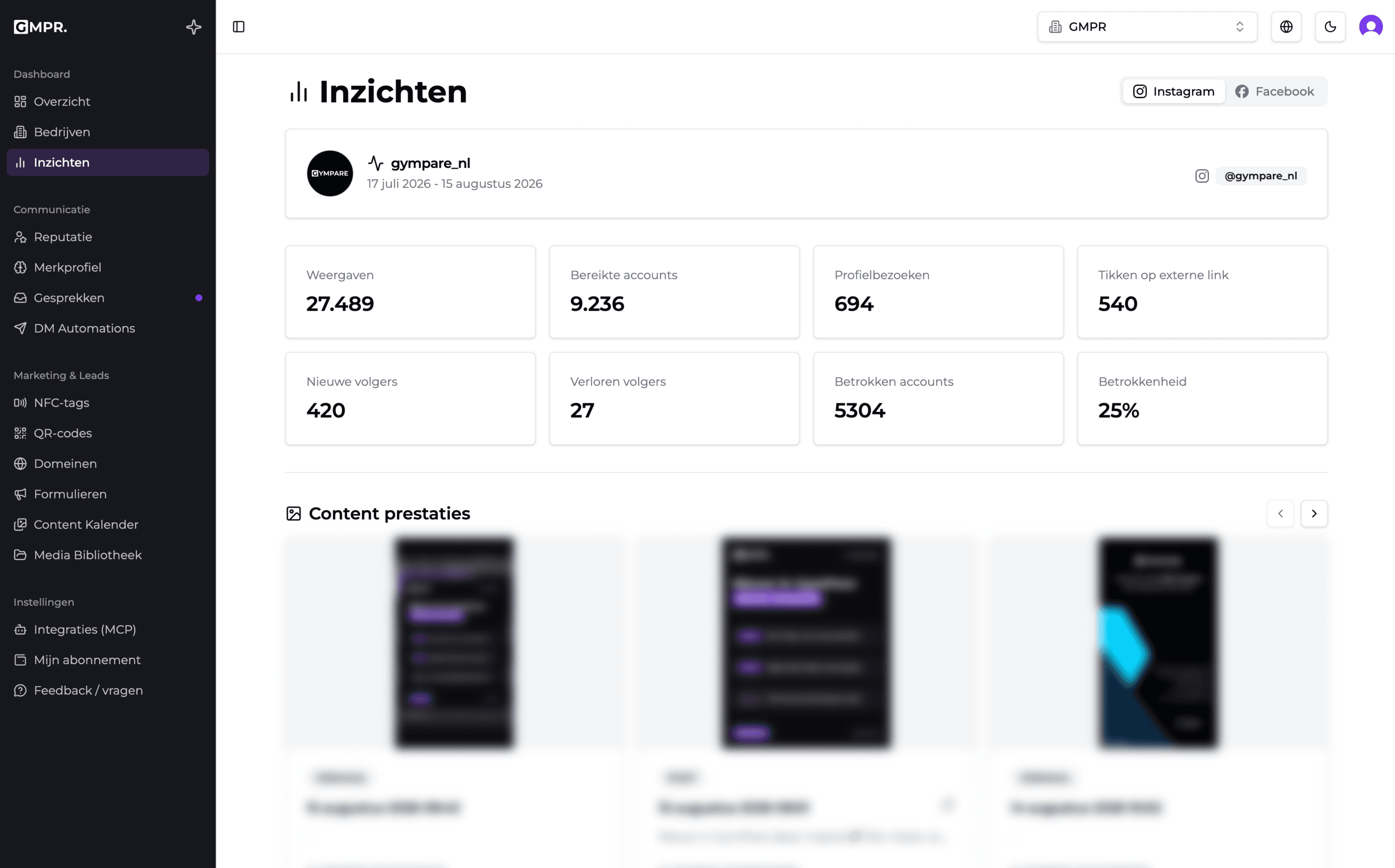 GymPare dashboard met analytics